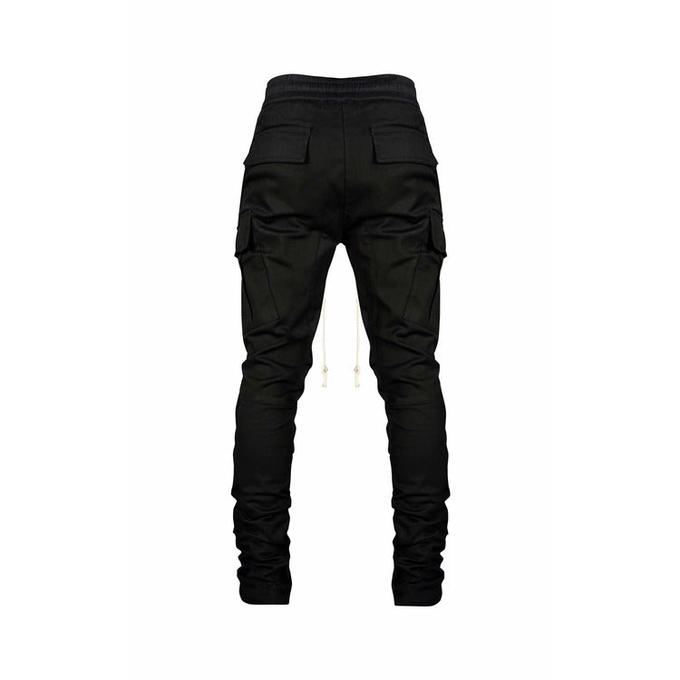 Drawstring cargo pants with ankle zip